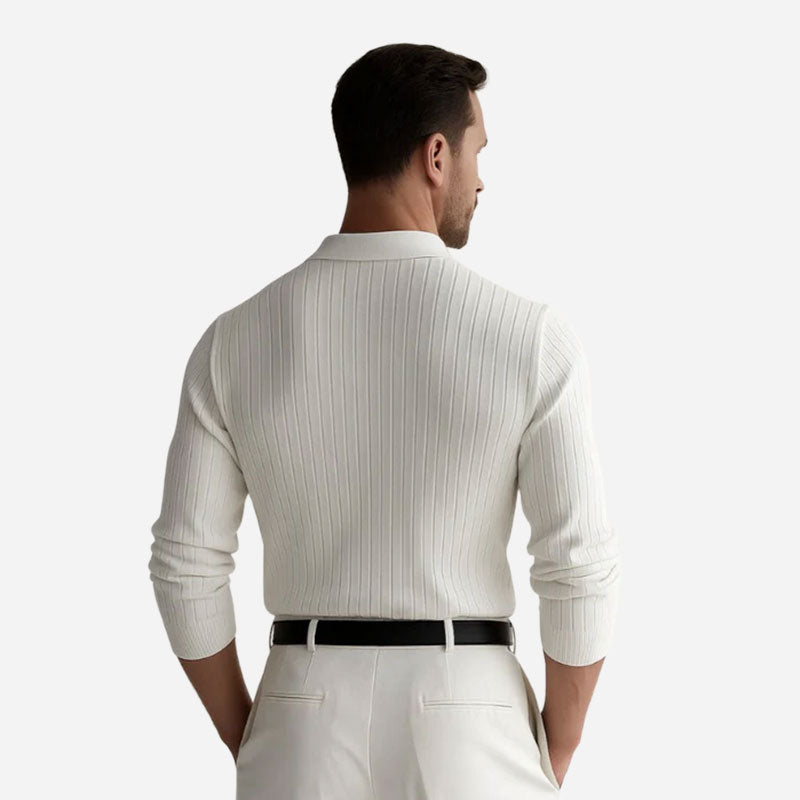 Long-Sleeved Ribbed Polo Shirt